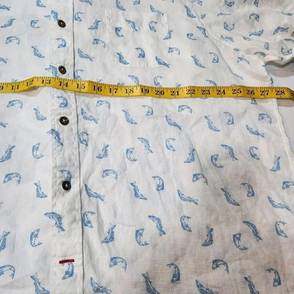 Cremieux Collection Shirt Men Button Down White Fish Print Short Sleeve  Casual - Picture 6 of 14